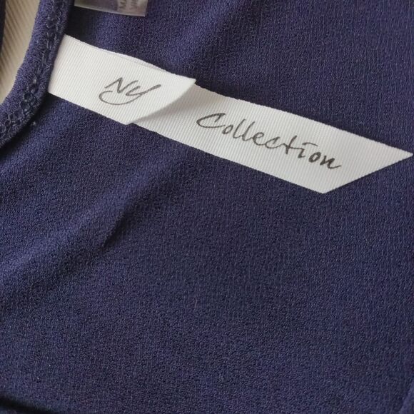 NY Collection Navy Blue Half Sleeve Asymmetrical Stretchy Blouse Women's Large - Picture 3 of 12